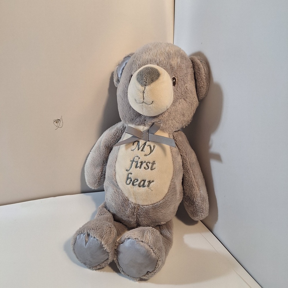 Kellytoy My First Bear Plush Gray Rattle Baby Lovey Toy Satin Feet Kellybaby
